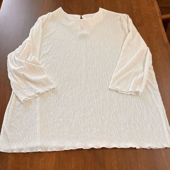 Anthony Richards White Crinkle Textured 3/4 Sleeve Boho Tunic Top Fits XL–XXL - Picture 3 of 7